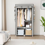 Portable Closet for Hanging Clothes, Portable Wardrobe Closet with Cover, 4 Storage Shelves, 2 Hanging Rods and 8 Side Pocket