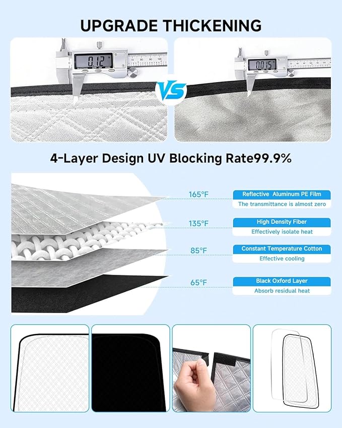 6pcs Thicken Full Car Window Shades for Toyota Camry 2025-now，Accessories, Reflective Windshield Sunshade Window Covers for Side Rear,UV Block and Blackout Privacy for Camping