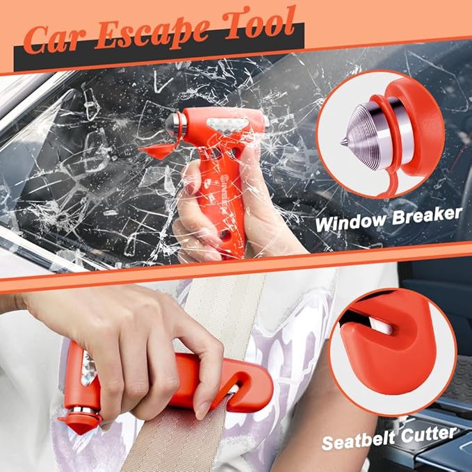 SENSEN Car Window Breaker Seatbelt Cutter, Emergency Escape Tool to Break Glass, Safety Hammer, 3-in-1, Orange