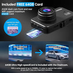 Dash Cam Front and Rear, Dash Camera for Cars WiFi/APP Control Dual Dashcam W/ 64GB Card, 2.5K Dash Cam Front+1080P Rear Car Camera W/Super Night Vision, Loop Recording, G-Sensor, Max Support 256GB