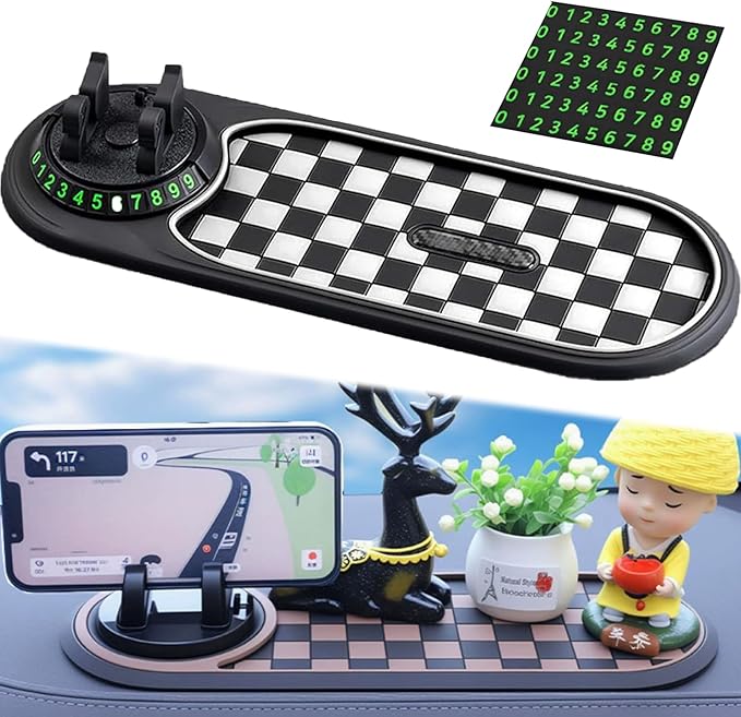 Multifunction Car Anti-Slip Mat, Car Anti Slip Mat Phone Holder, 3-in-1 Rotating Dashboard Mat: Phone Holder + Temporary Park