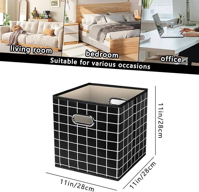Yunkeeeper storage bins Cubes, Fabric Cube Organizer with Handle, Foldable Cube Bins for Cloth or Accessary Storage, 11x11x11