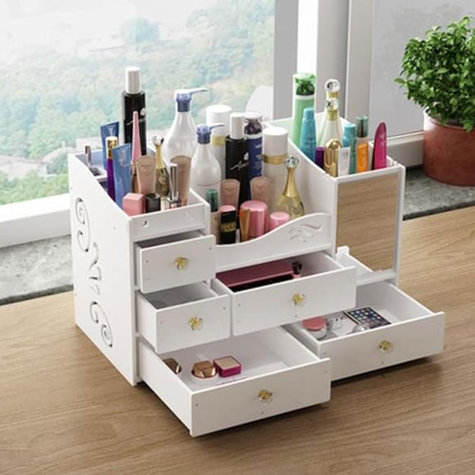 Makeup Organizer Box Makeup Organizer Cosmetic Storage Box, Make Up Organizer with Drawers Dressing Table Skincare Holder , V