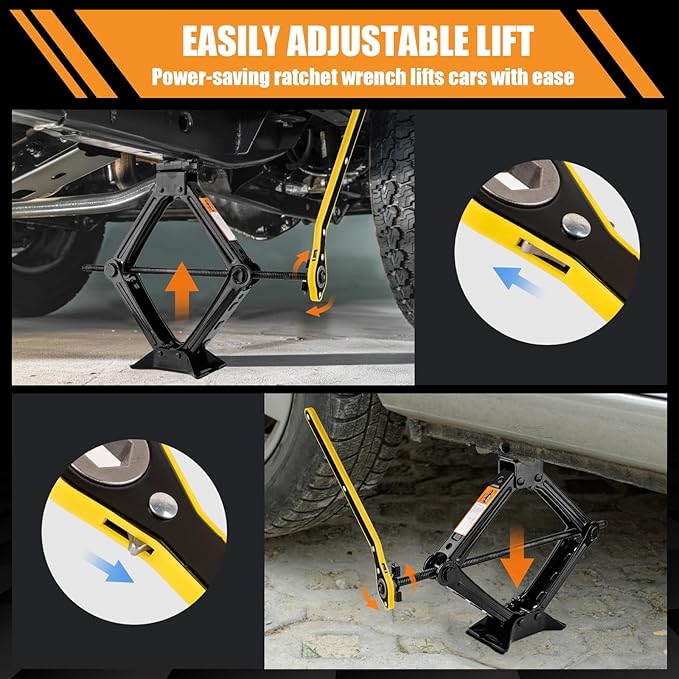 Portable Car Jack Kit, 2 Ton (4409 lbs) Scissor Jack for Car, Upgrade Emergency Spare Tire Changing Repair Kit, Scissor Jack 