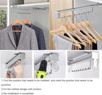 Pull Out Clothes Rail Extendable Pull Out Closet Rod - Wardrobe Pull-Out Trousers Rack, Pull Out Pants Rack Adjustable Closet