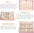 Voova Jewelry Box Organizer for Women Girls, 2 Layer Large Men Jewelry Storage Case, PU Leather Display Jewellery Holder with