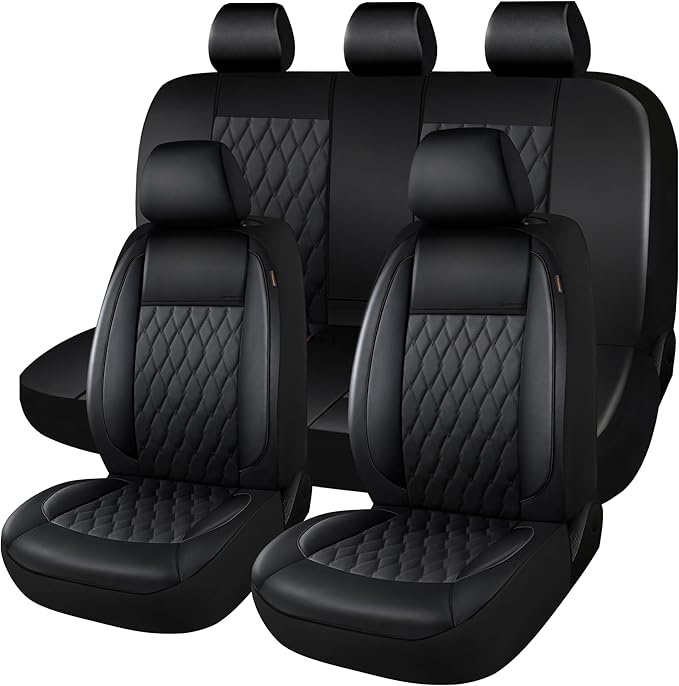 CAROMOP Faux Leather Car Seat Covers Full Set,Luxury and Comfortable Covers for Cars,Split Bench Compatible Car Interior Cove
