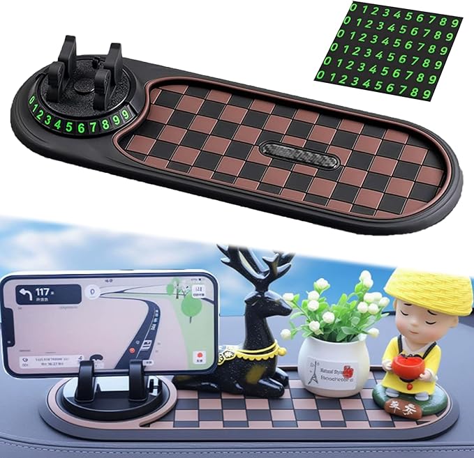 Multifunction Car Anti-Slip Mat, Car Anti Slip Mat Phone Holder, 3-in-1 Rotating Dashboard Mat: Phone Holder + Temporary Park
