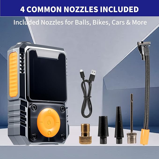 Portable Tire Inflator, 150PSI Cordless Air Pump for Fast Inflation, for Car Tires, Bike Tires, Motorcycles, and Balls, Featuring Pressure Gauge and LED Indicator