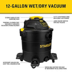 STANLEY 12 Gallon 5.5 Peak HP Wet/Dry Vacuum, 3 in 1 Shop Vacuum Blower,1-7/8"x6 Hose, Range for Garage, Carpet Clean, Worksh