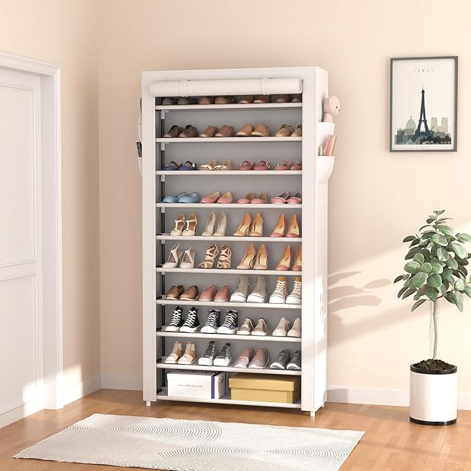 ROJASOP Shoe Rack with Covers 10 Tier Large Shoe Organizer Tall Shoe Closet Storage for 50-55 Pairs Shoe and Boot, Free Stand