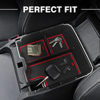 Muslogy Center Console Organizer Compatible with Ford Ranger 2024 2025 2026 & Raptor Accessories Two-Layer Storage Box Insert Tray Secondary Storage Divider Armrest Tray ABS Material Glove Box (Red)