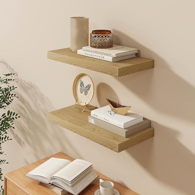 24"W x 9.3"D Floating Shelves for Wall, Wall Mounted Bathroom Shelves 2 Pack Deep Floating Shelf for Bedroom Kitchen Living R