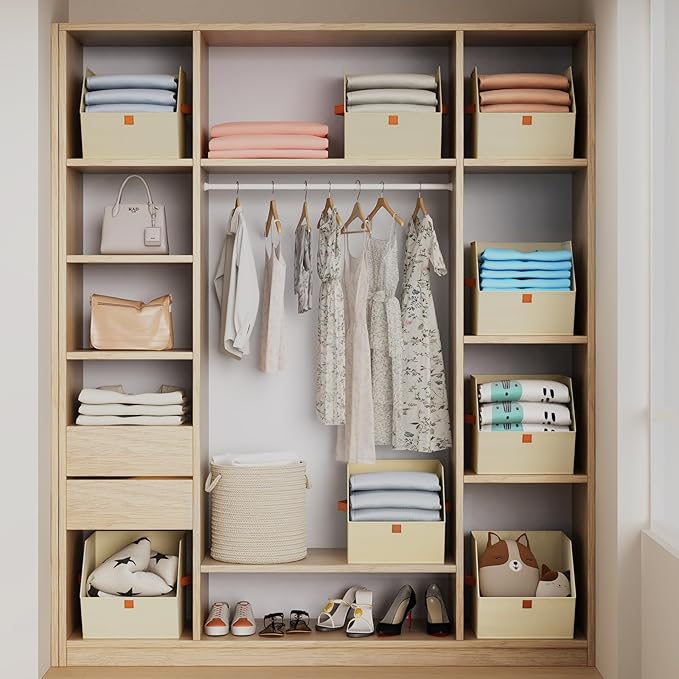 Homsorout Fabric Closet Storage Cubes - 8 Pack Square Storage Bins with Dual Handles for Clothes, Towels, Toys, Cube Storage 