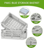 HUUSMOT 2-Pack Small Pastel Plastic Storage Baskets, Collapsible Crates for Organizing, Space-Saving Mini Bins for Classroom,