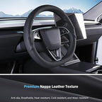 Steering Wheel Cover for Tesla Model 3 Highland(2024-Present)/ Model Y Juniper(2025-Present),Anti-Slip,Comfortable Grip,Breathable,Customized for Tesla Model 3/Y Accessories,Nappa Black