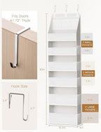Criusia Over the Door Organizer, Heavy-Duty 6-Shelf Hanging Storage with 13 Mesh Pockets, 55lbs Capacity Behind the Door Stor