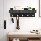 Key Holder Wall Mount, 14" Wooden Entryway Key and Mail Organizer with 5 Metal Hooks, Decorative Key Hanger Rack for Bag, Coa