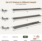 Picture Ledge Wall Shelves 48 Inches Width Set of 3, Solid Pine Wood Rustic Floating Ledge for Kids' Room Bedroom Kitchen Bat