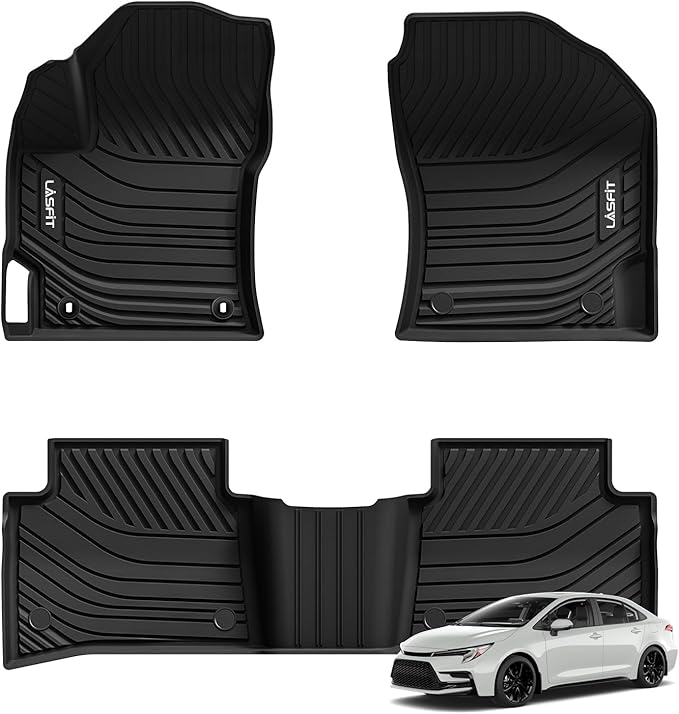 LASFIT 3D Custom Fit Floor Mats for Toyota Corolla 2020–2026 Sedan, All-Weather, Reinforced TPE,Anti-Slip Car Floor Mats 1st & 2nd Row, 3pcs, Black