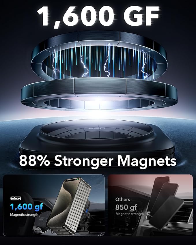 ESR for 15W MagSafe Car Mount Charger, MagSafe Car Charger, Air Vent/Dashboard Magnetic Wireless Phone Holder Mount for iPhone 17e/17/16/15/14/13/12, Galaxy S26/S25, Pixel 10, Fast Charging