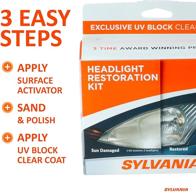 SYLVANIA - H11 XtraVision and Headlight Restoration Kit Bundle - 2 Halogen Headlight Bulbs and Kit to Restore Sun Damaged Headlights With Exclusive UV Block Clear Coat