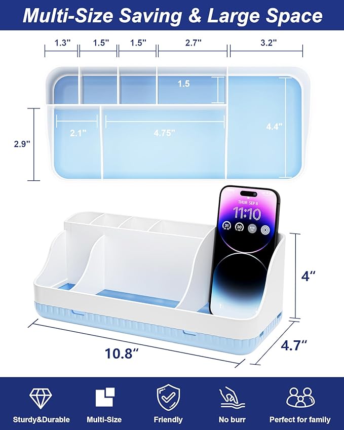 Bathroom Counter Organizer and Storage, 7 Slots Detachable Toothbrush Holders for Bathrooms, Anti-Slip Electric Toothbrush an