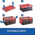 Aebeky 3-Pack Plastic Collapsible Storage Crates-30L,Foldable Plastic Crates for Storage (Black+Red)