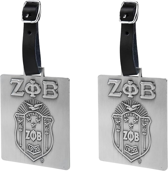 Zeta Phi Beta Sorority Paraphernalia - Official Vendor - Luggage Tags - Set of 2 - Greek Letters and Shield