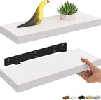 Ballucci Floating Shelves, 2-Pack 16" Wood Wall Shelf Set with Invisible Brackets for Bathroom, Living Room, Bedroom, Kitchen