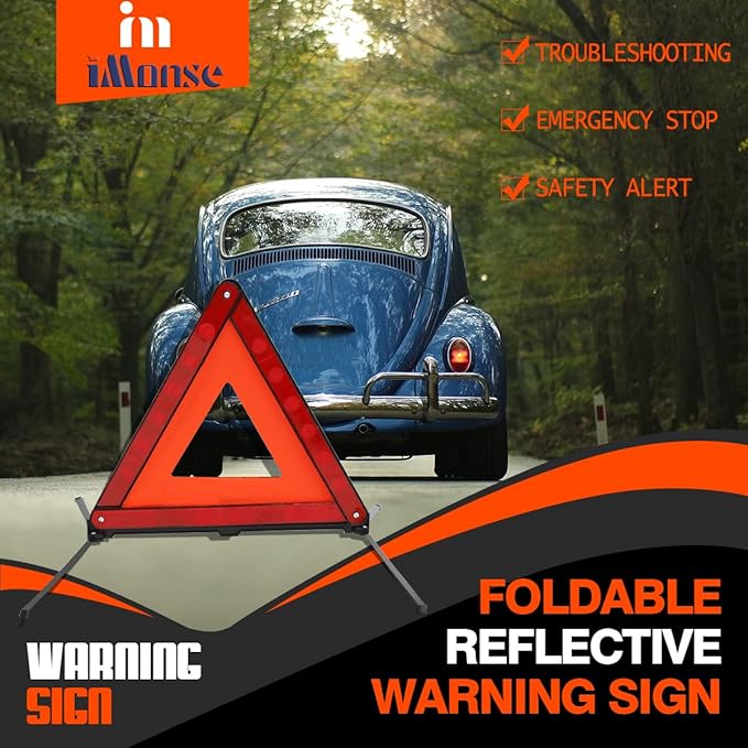 Warning Safety Triangle Kit, Emergency Roadside Warning Reflective Triangle 2 Packs with 1 LED Road Flare Light, Foldable wit
