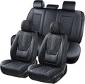 Coverado Car Seat Covers Full Set, Black Seat Covers for Car with Lumbar Support, Nappa Leather Seat Covers Waterproof Car Se
