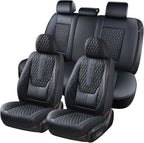 Coverado Car Seat Covers Full Set, Black Seat Covers for Car with Lumbar Support, Nappa Leather Seat Covers Waterproof Car Se
