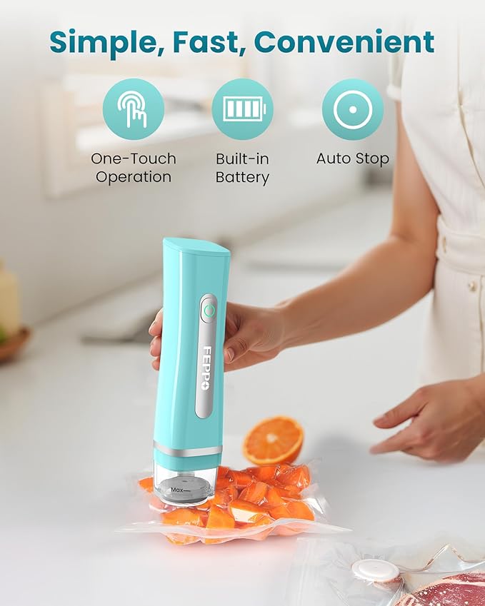FEPPO Vacuum Sealer for Food with Visible Water Tank, Handheld Saver Compact Vacuum Sealer Machine with 30 Reusable Bags for 