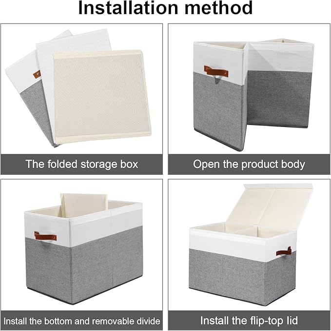 Gowee Large Toy Storage Box with Lid, Sturdy Toys Storage Chest Bin Organizer Basket with Dividers for Kids, Boys, Girls, Nur