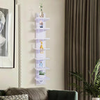 7 Tier Wall Shelf Unit with Light-Small Floating Shelves for Home Decor, Modern Unique Asymmetric Design for Bedroom & Living