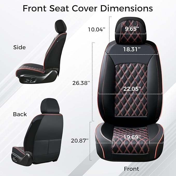 Huidasource Front Seat Covers, Full-Cover Leather Driver Seat Cover, Side Stretch Fabric, Car Interior Front Seat Cover Unive