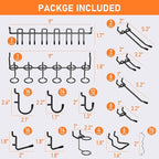 INCLY 176PCS Extra Thick Pegboard Hooks, 1/4" Heavy Duty Black Metal Peg Board Hooks Assortment with Peg Locks Pegboard Acces