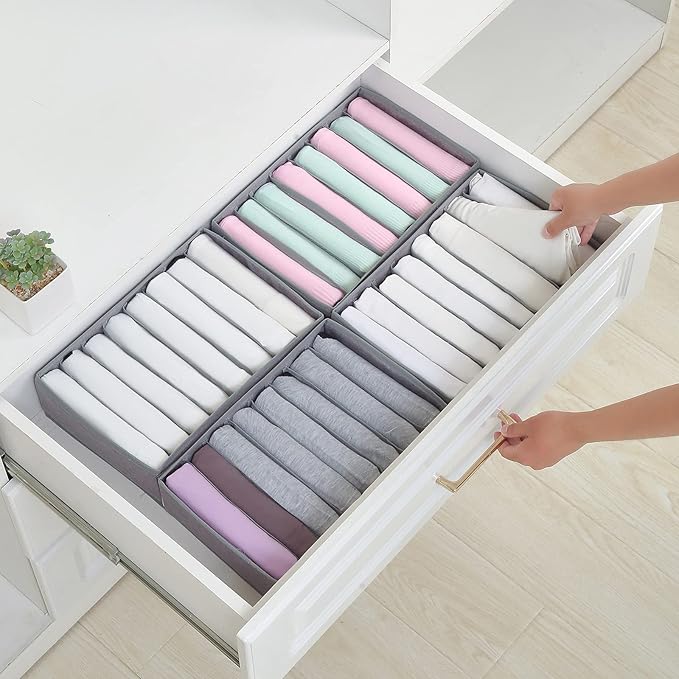 Qozary 4 Pack Drawer Organizers for Clothing, 8 Grids Foldable Closet Organizers and Storage Bins for Bedroom, Dresser Organi