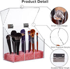Acrylic Makeup Brush Holder with Lid - Clear Cosmetic Makeup Brush Organizer and Storage Box with Cover for Vanity - Large Ca