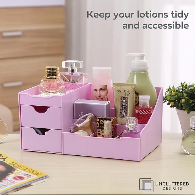 Uncluttered Designs Makeup Organizer With Drawers - Modern Countertop Storage for Cosmetics - Chic Vanity Holder for Perfume,