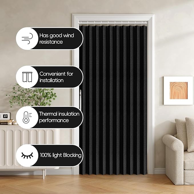 Jilron Accordian Door Curtain, 100% Blackout Folding Magnetic Doorway Curtains,Linen Style Closet Doors,for Room Divider,Priv