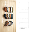 HapiRm Over Door Hat Rack - 3 Tier Wall Mounted Hat Organizer with 16 Hooks and 10 Movable Clips, Baseball Cap Organizer Stor