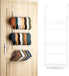 HapiRm Over Door Hat Rack - 3 Tier Wall Mounted Hat Organizer with 16 Hooks and 10 Movable Clips, Baseball Cap Organizer Stor