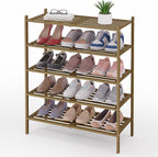 Smiry Bamboo Shoe Rack 5-Tier, Stackable Wooden Shoe Organizer for Entryway & Closet, Free Standing Wood Shoe Storage Shelf f