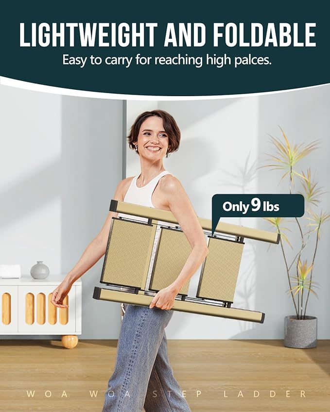 WOA WOA Step Ladder, 3 Step Foldable Step Stool with Widen Pedals, Portable Home Ladders for Kitchen, Lightweight Aluminum St