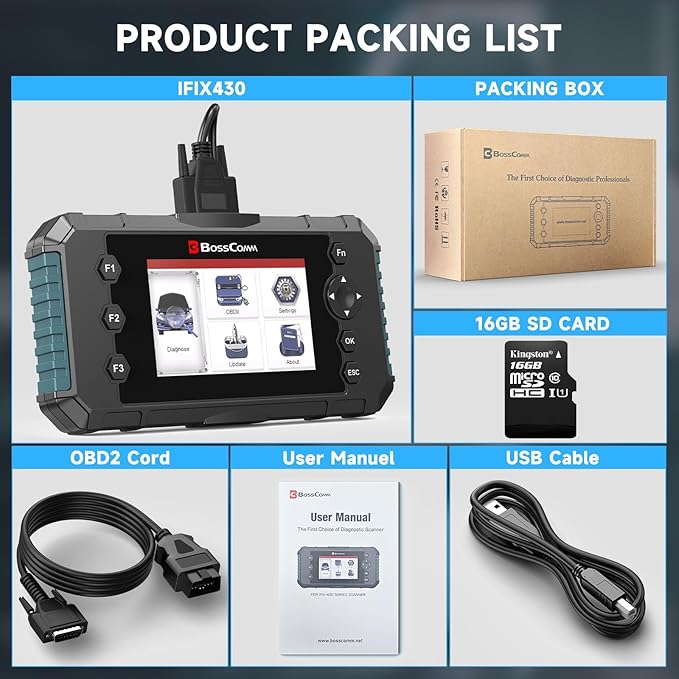 2026 BOSSCOMM IFIX430 OBD2 Scanner Diagnostic Tool, ABS/SRS Airbag/Transmission/Engine, Scan Tool & Car Code Reader for Cars