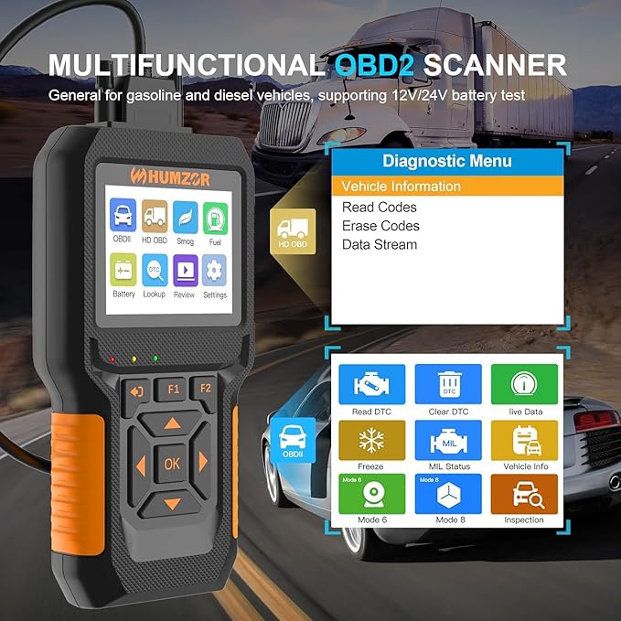 Heavy Duty Truck Scanner NC601, Diesel Diagnostic Scan Tool & Code Reader for Cummins, Detroit, Freightliner, International,
