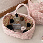 Small Storage Basket Organizer, Mini Fabric Floral Storage Baskets with Handle, Quilted Portable Collapsible Storage (N)