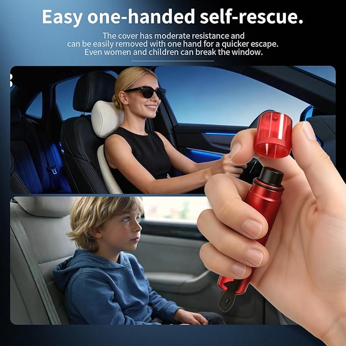 3-Pack Car Window Breaker with Seatbelt Cutter - Underwater Emergency Escape Tool, Tempered Glass Side Window Smasher Safety 